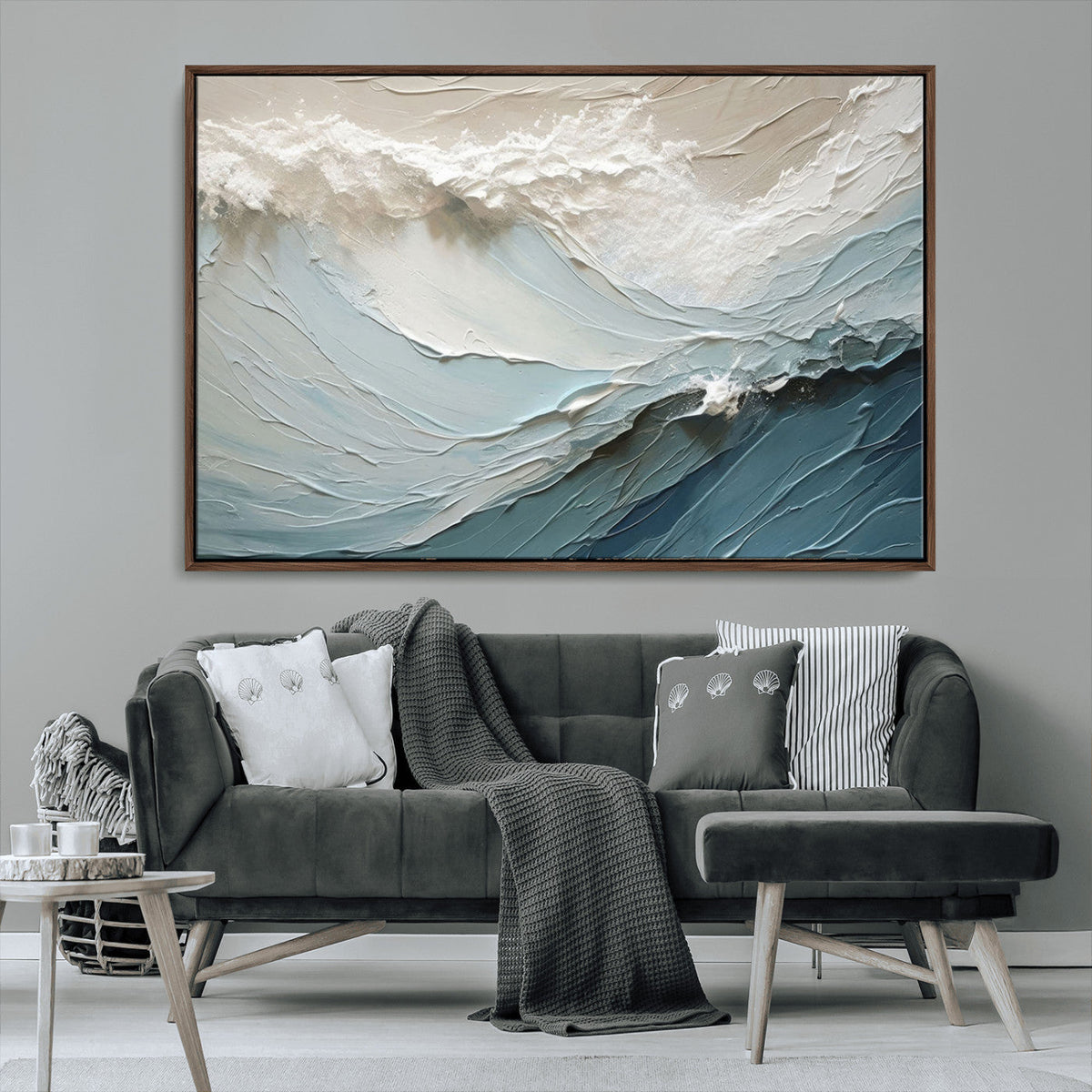Waves Abstract Wall Art Print, Modern Framed Abstract Canvas
