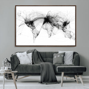 Abstract World Map Wall Art – Framed Geometric Line Canvas