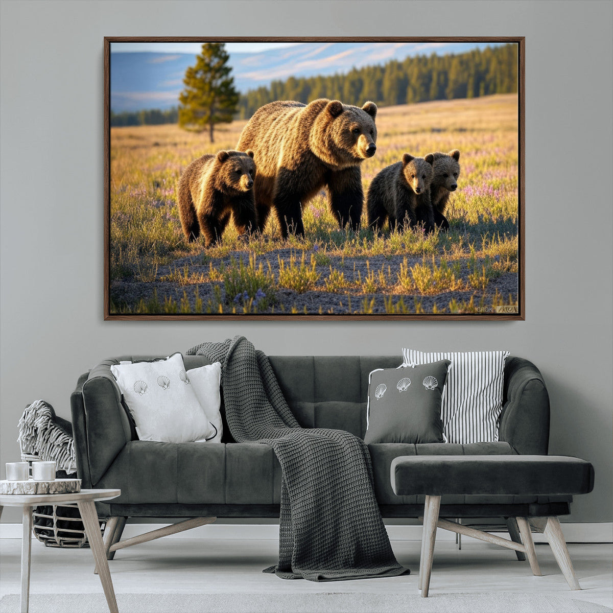 Grizzly Bear Family Wall Art Canvas Print – Majestic
