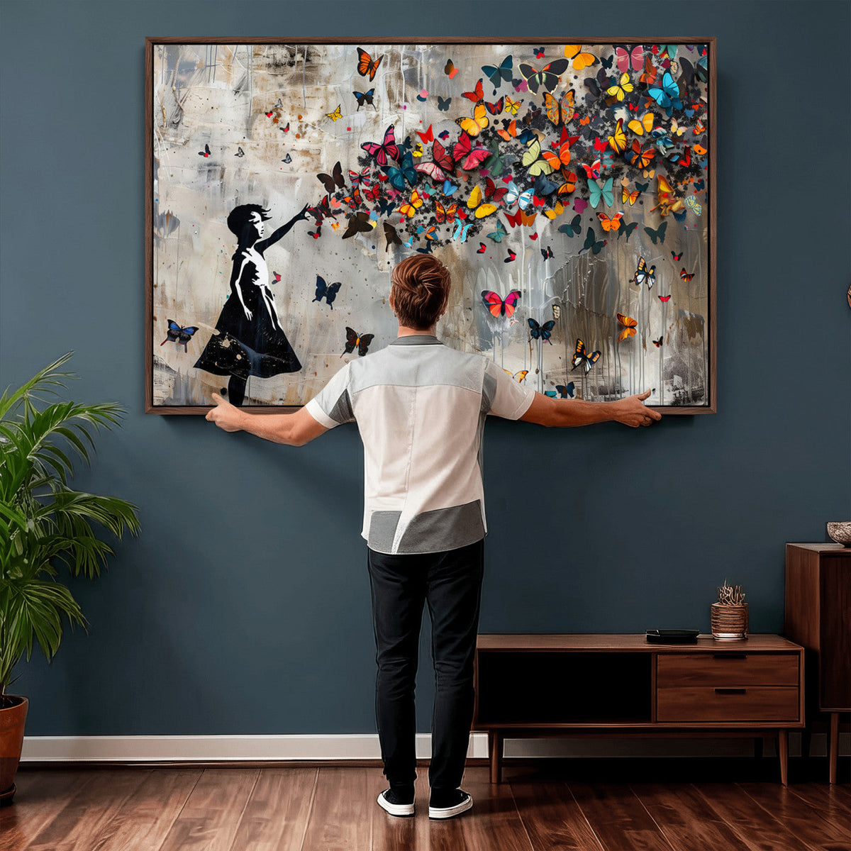 Butterfly Girl Wall Art – Vibrant Street Style Canvas Print,