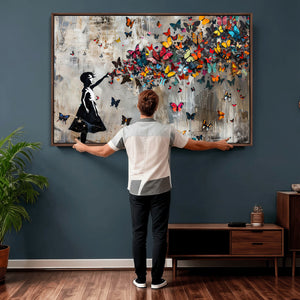 Banksy Butterfly Girl Wall Art – Modern Graffiti Canvas