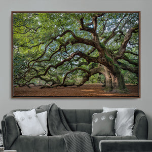 Historic Tree Wall Art – Framed Mossy Branch Canvas Artwork,