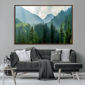 Misty Forest Mountain Wall Art Canvas Print – Framed Serene