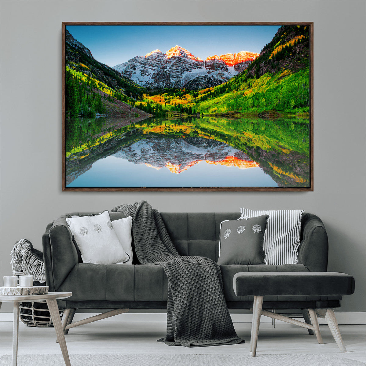 Sunrise Maroon Bells Lake Wall Art Canvas Print – Framed Elk