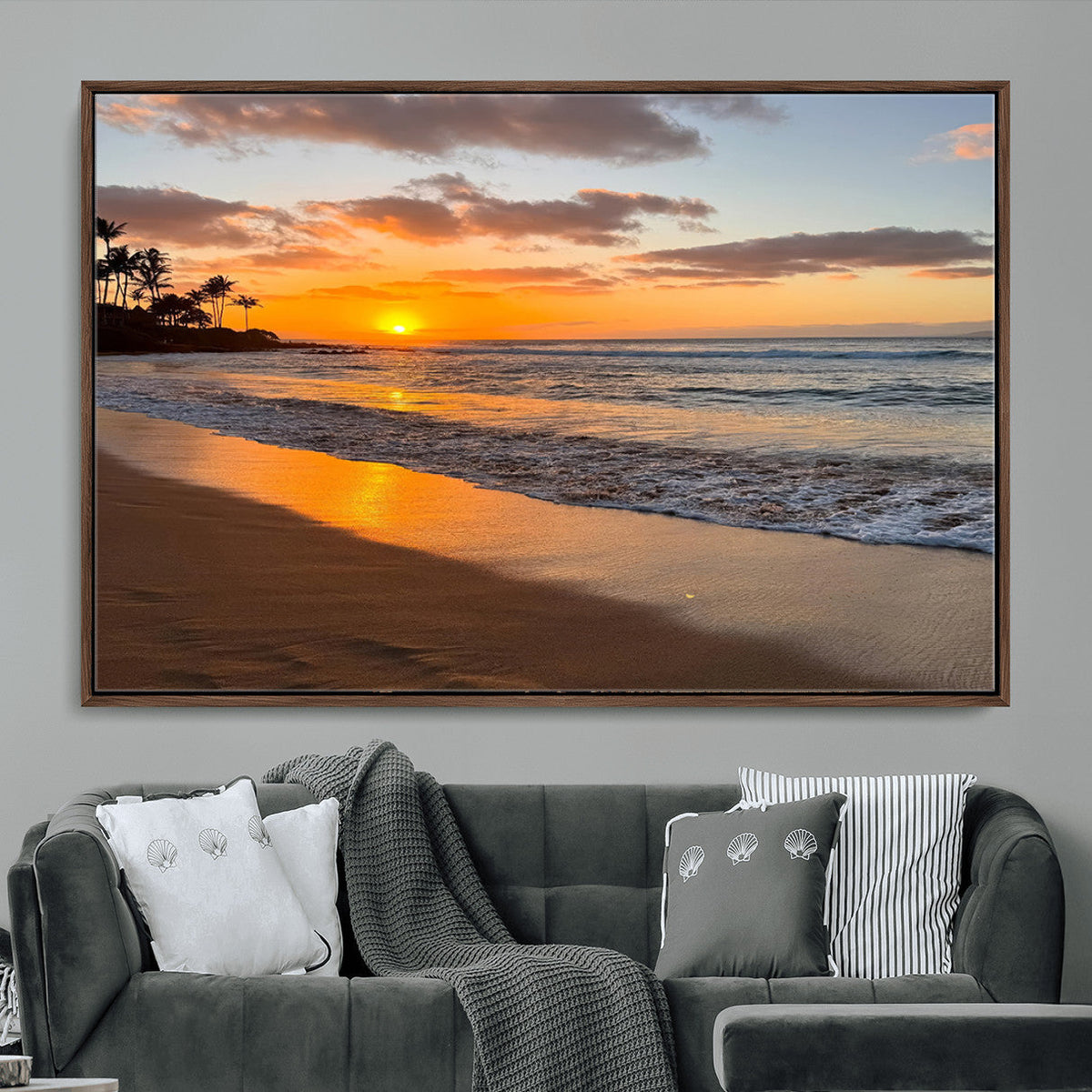 Tropical Beach Wall Art – Framed Sunset Ocean Canvas
