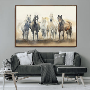 Wild Horses Wall Art Canvas Print, Framed Running Horses Art