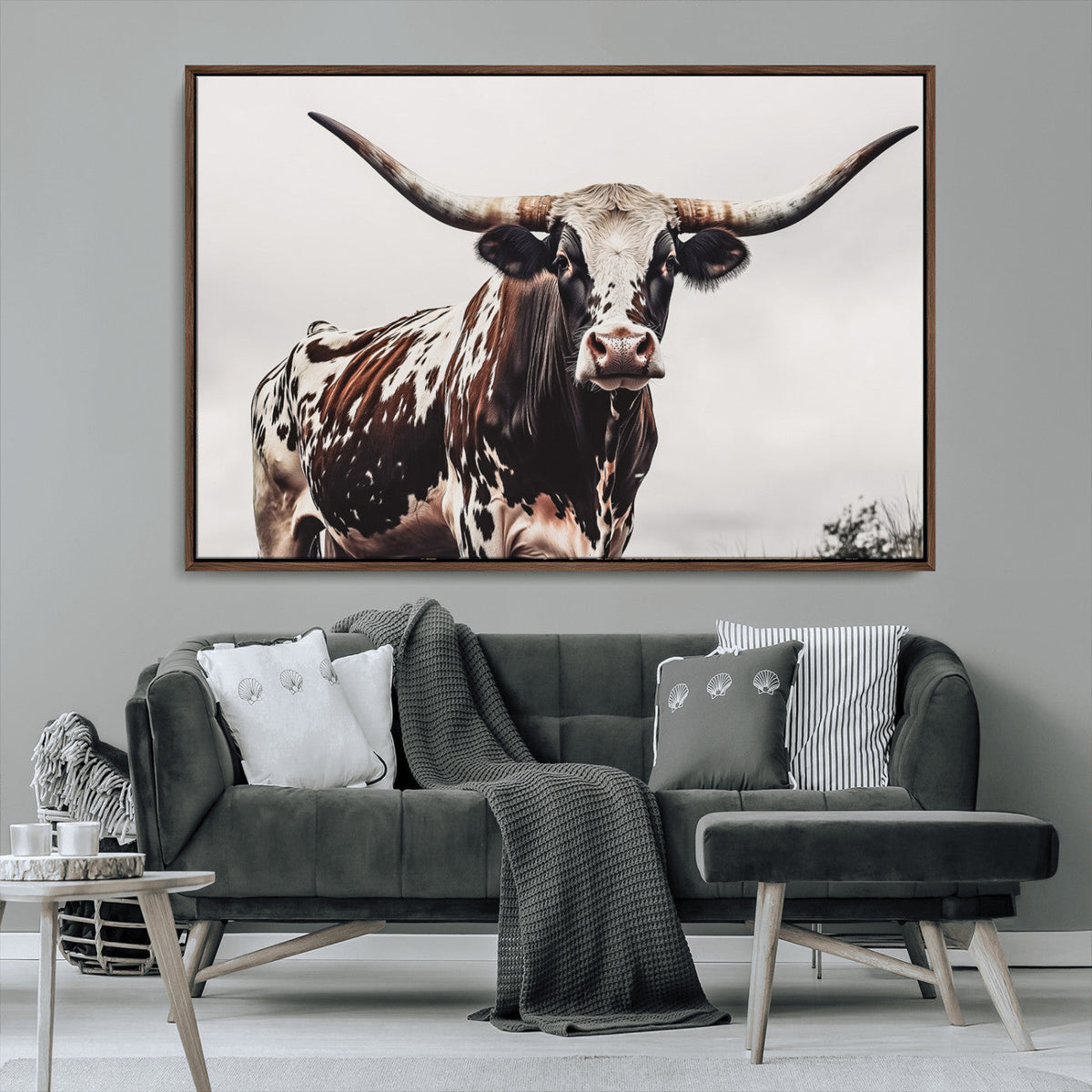 Texas Longhorn Wall Art Canvas Print – Framed Spotted Bull