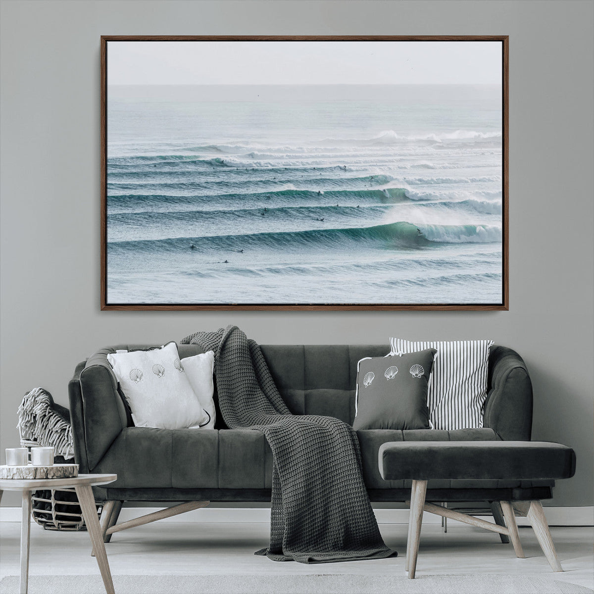 Ocean Waves Wall Art Canvas Print – Framed Surfer Lineup