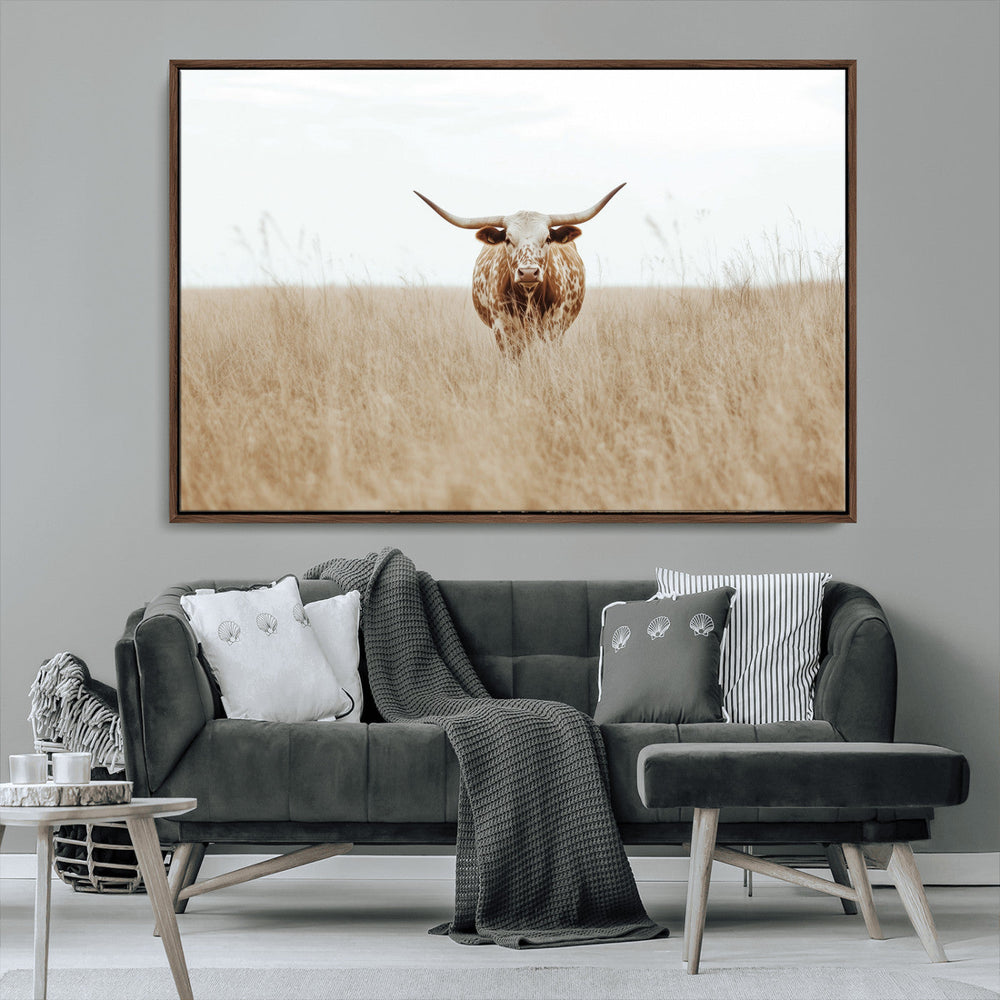 Texas Longhorn Wall Art Canvas Print – Framed Lone Cattle