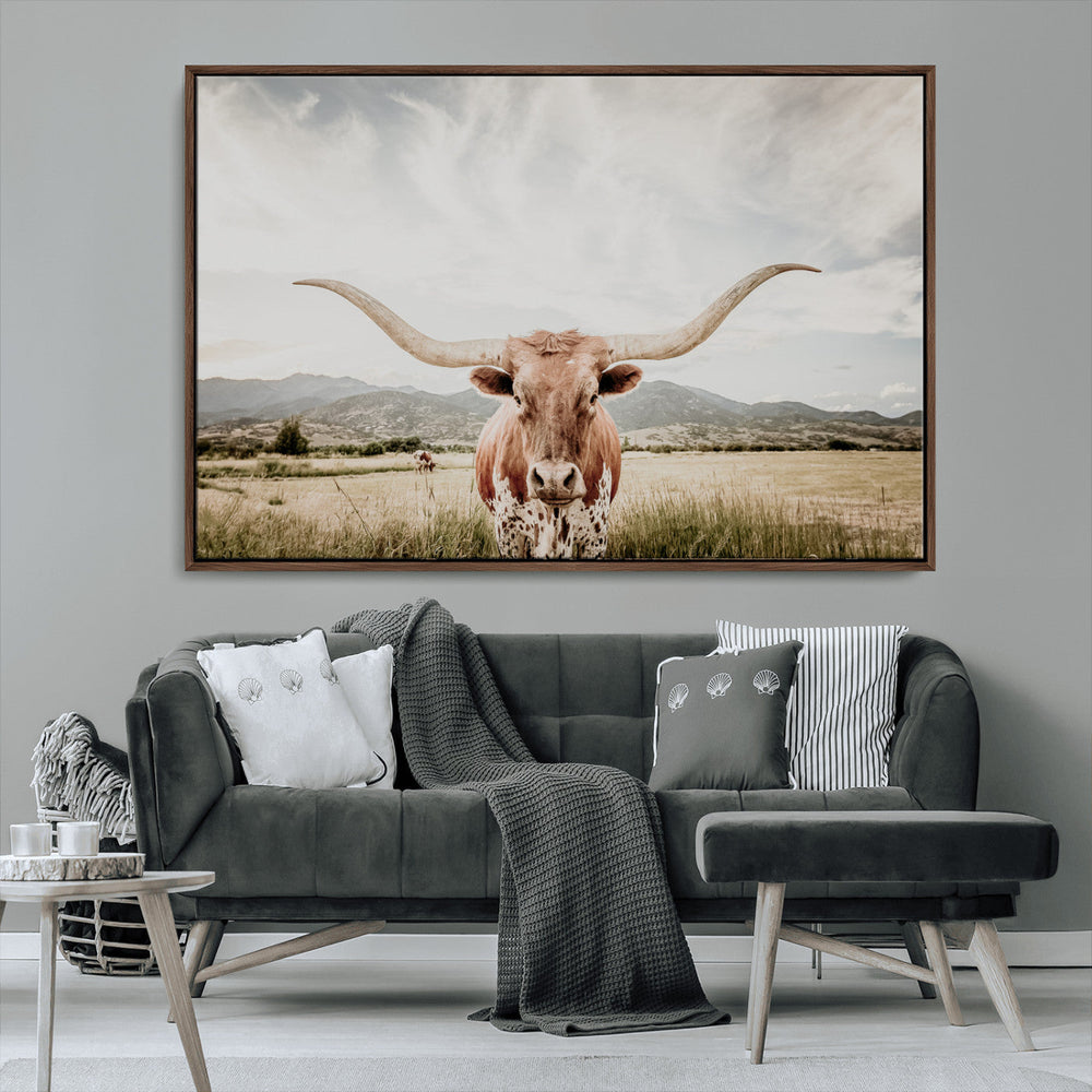 Texas Longhorn Wall Art Canvas Print – Framed Western Cow