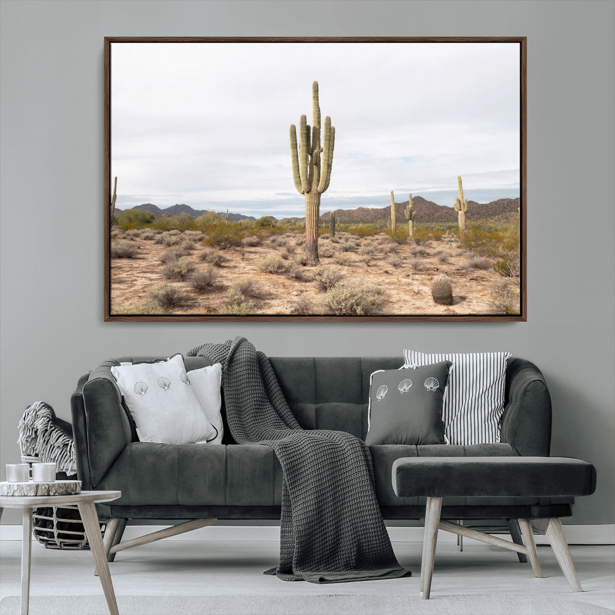 Saguaro Cactus Wall Art – Framed Desert Canvas Artwork,
