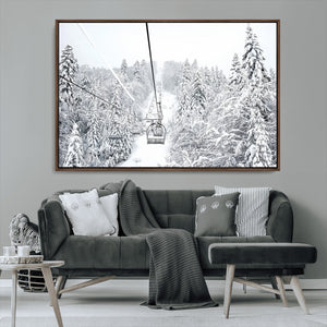 Snowy Ski Lift Wall Art – Framed Winter Mountain Canvas