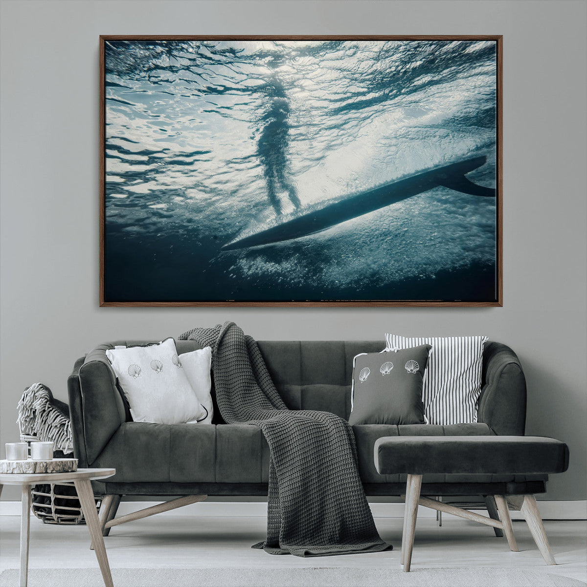 Underwater Surf Wall Art – Framed Ocean Wave Canvas Artwork,