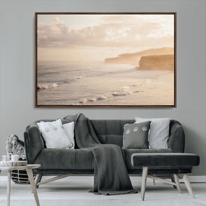 Misty Coastal Wall Art Canvas Print – Framed Golden Sunset