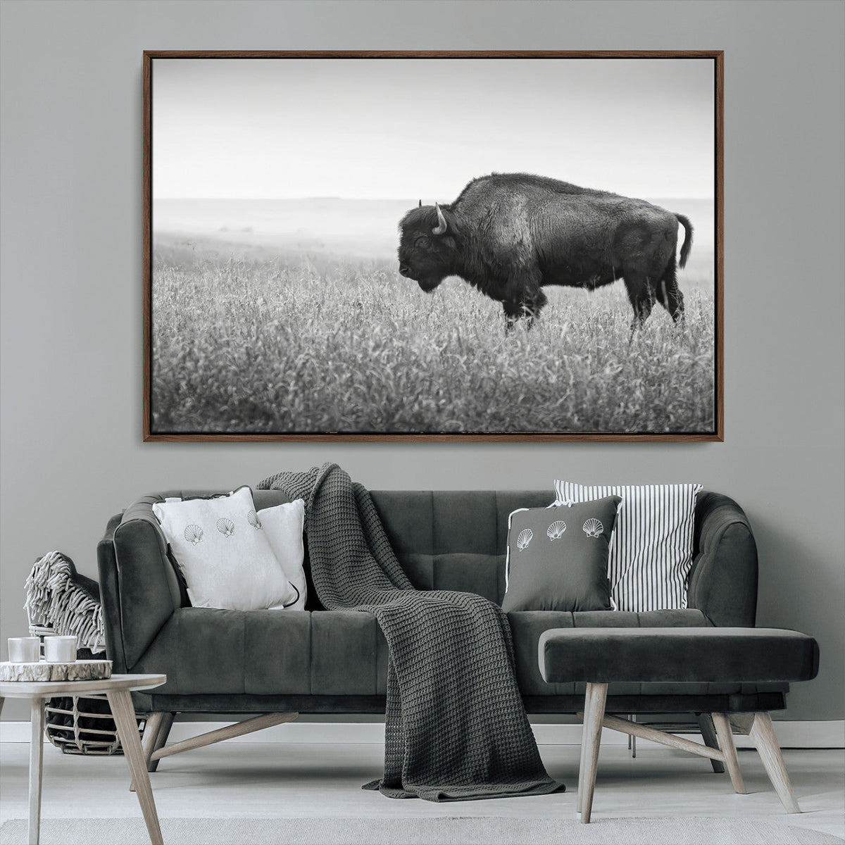 Bison Wall Art Canvas Print – Framed Rustic Wildlife Scene
