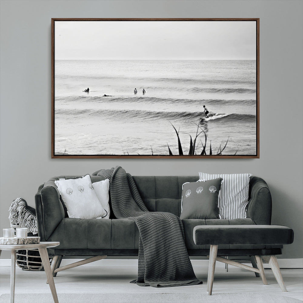 Surfer Silhouette Wall Art – Framed Calm Ocean Canvas