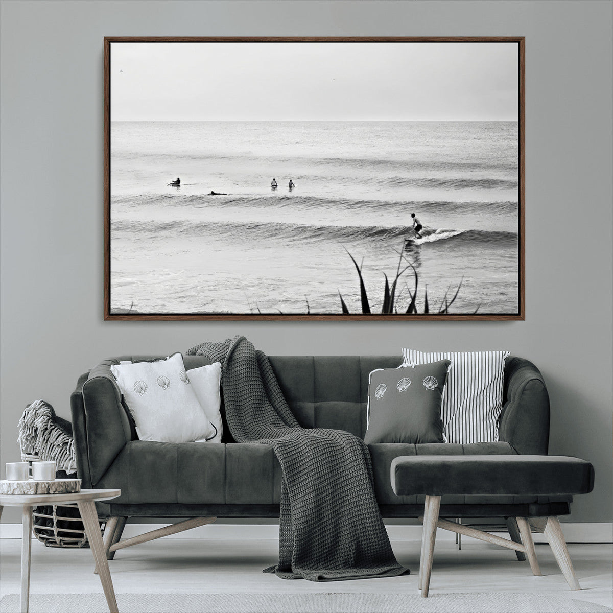 Surfer Silhouette Wall Art – Framed Calm Ocean Canvas