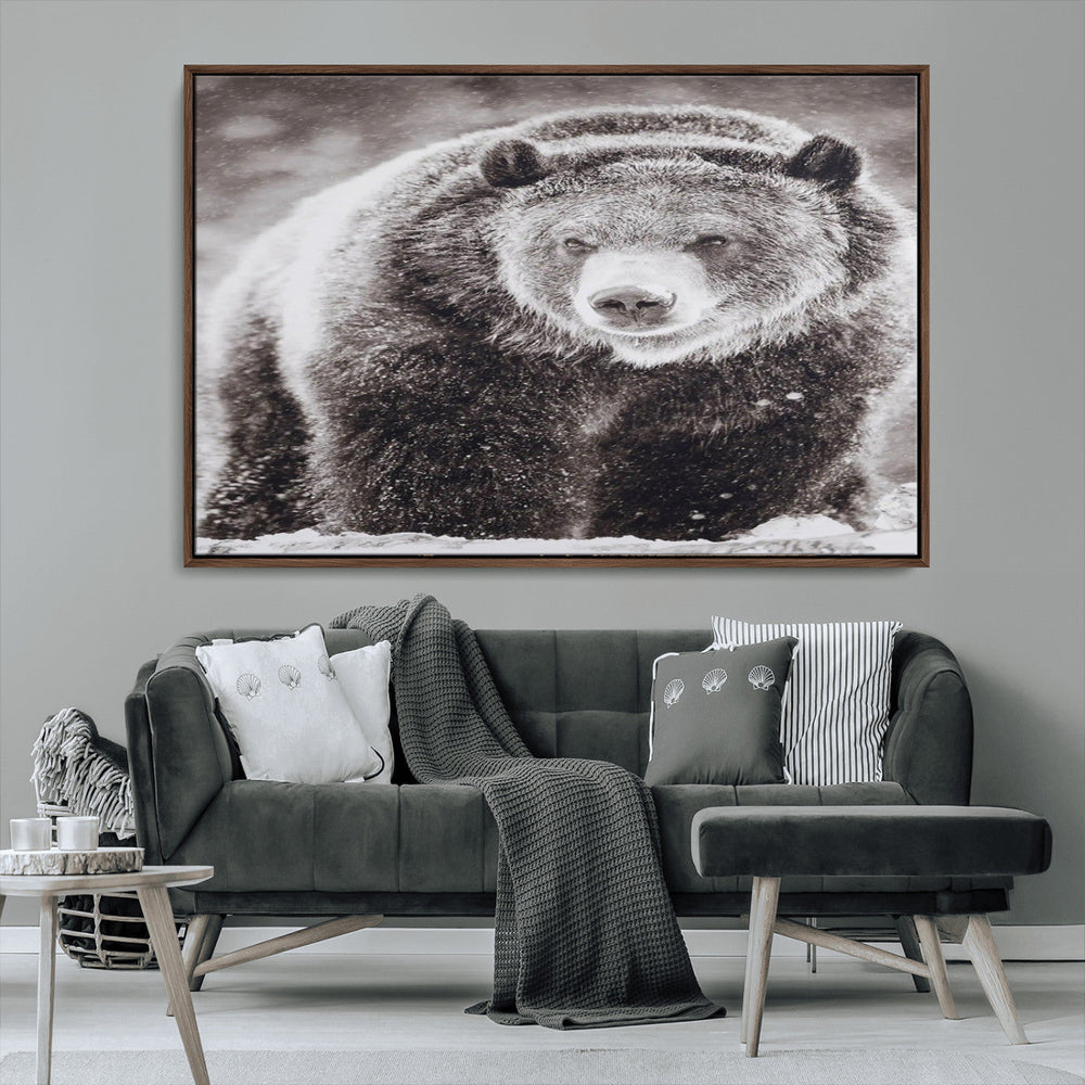 Grizzly Bear Wall Art Canvas Print – Framed Rustic Lodge Art