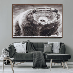 Grizzly Bear Wall Art Canvas Print – Framed Rustic Lodge Art