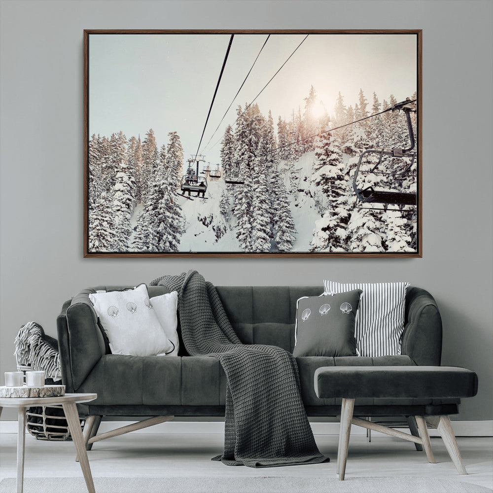 Frosty Pines Wall Art Canvas Print – Framed Cozy Cabin Ski