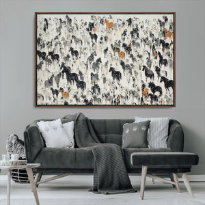 Wild Horse Stampede Wall Art Canvas Print – Monochrome