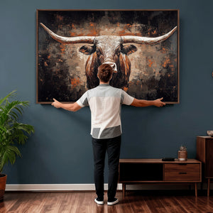 Abstract Longhorn Wall Art Canvas Print – Vintage Western