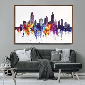 Atlanta Skyline Wall Art Canvas Print – Framed Colorful