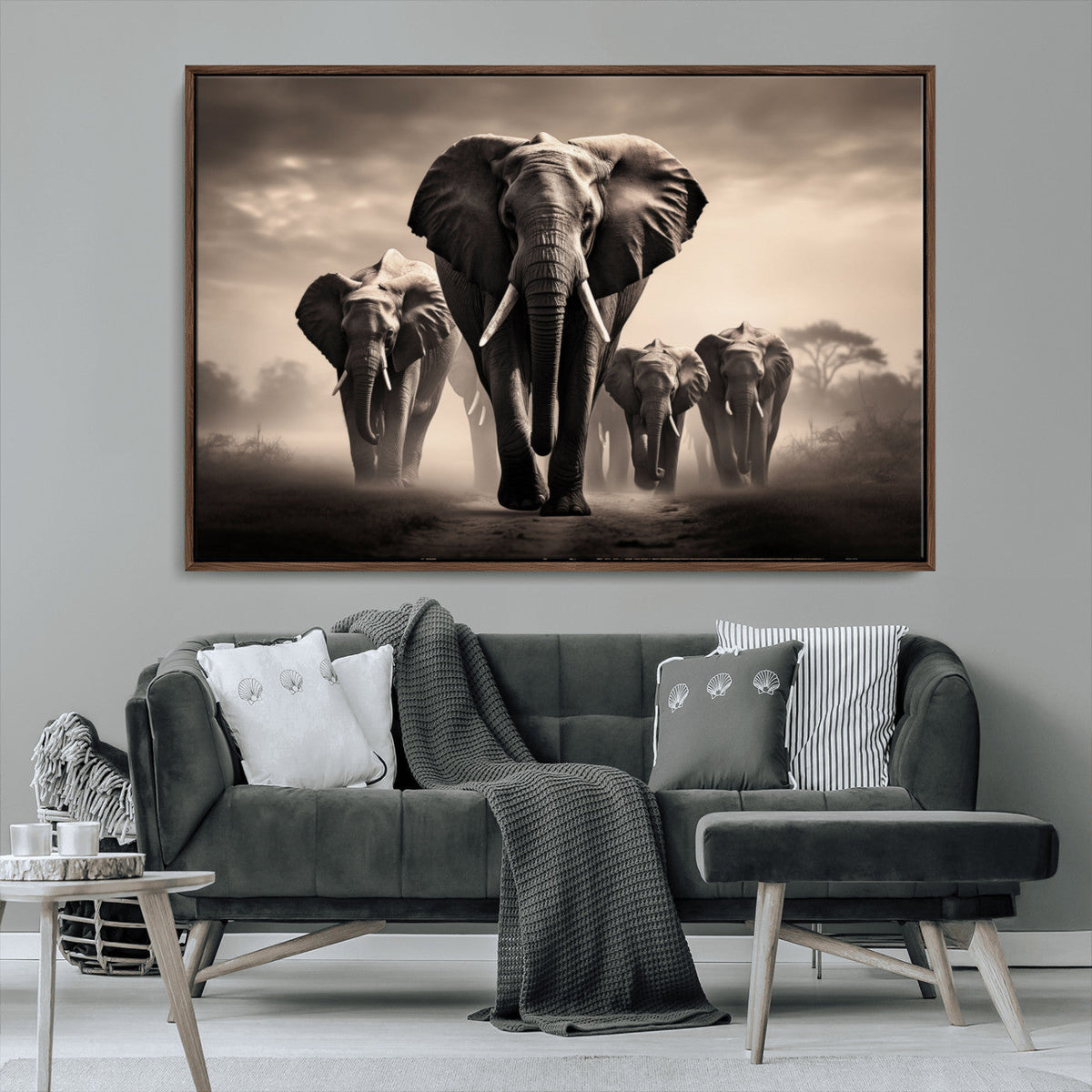 Elephant Family Wall Art Canvas Print, Framed Elephant Wall