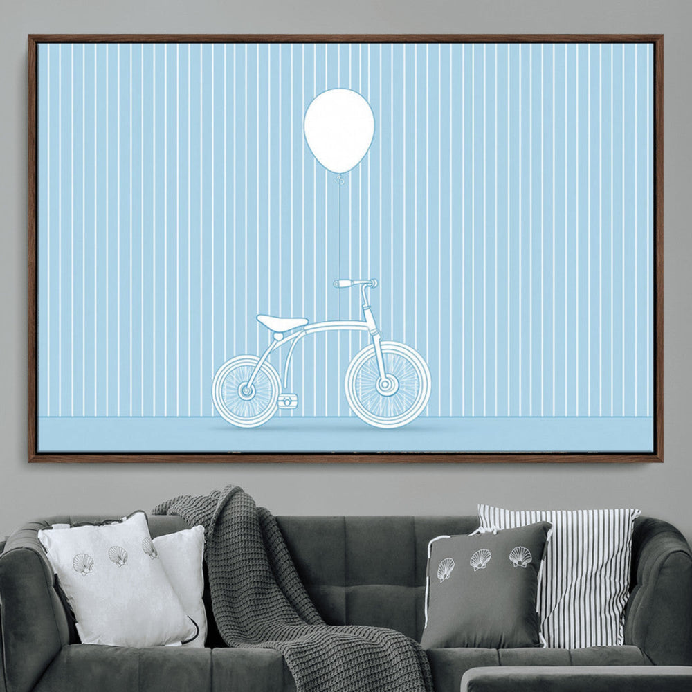 Minimalist Bicycle Balloon Canvas Wall Art – Playful Blue