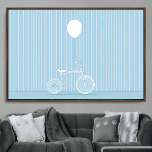 Minimalist Bicycle Balloon Canvas Wall Art – Playful Blue