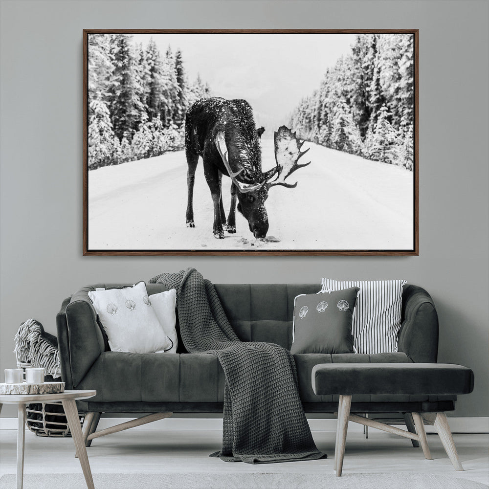 Moose Wall Art Canvas Print – Winter Snowy Forest Antlers