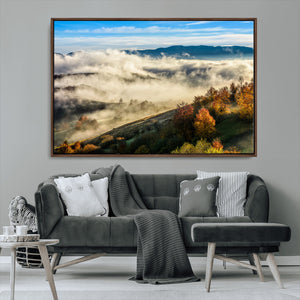 Misty Autumn Hills Wall Art Canvas Print, Foggy Forest