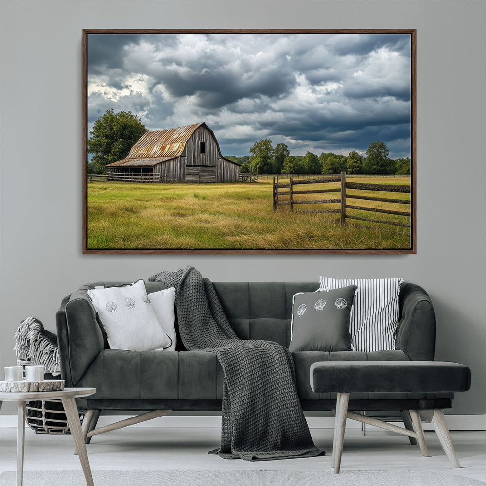 Rustic Stormy Barn Wall Art Canvas Print, Moody Country Farm