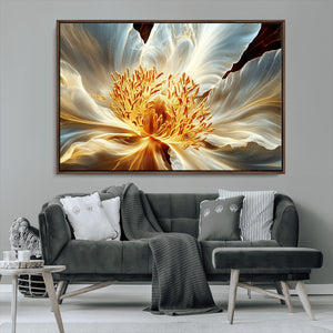 Golden Abstract Flower Canvas Wall Art, Modern Botanical