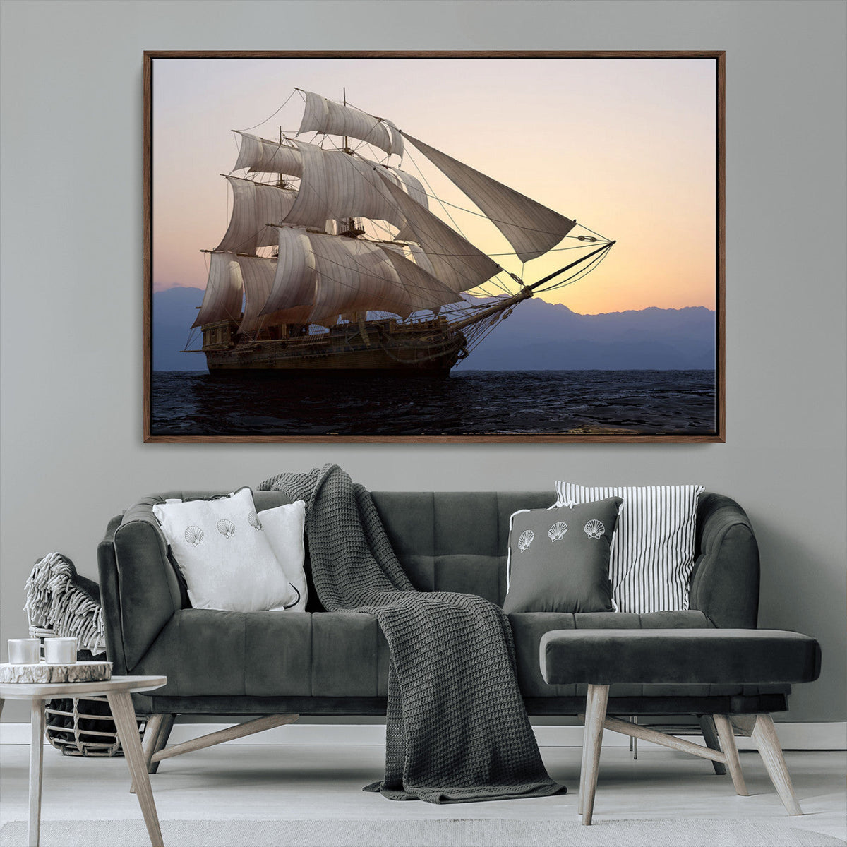 Majestic Sailing Ship Wall Art Canvas Print, Sunset Ocean