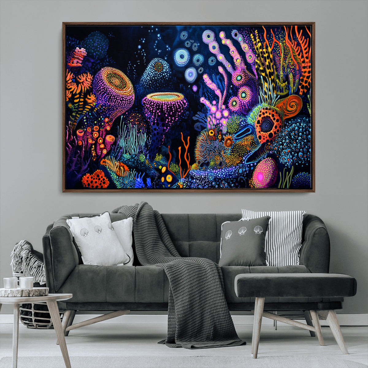 Vibrant Neon Coral Reef Wall Art Canvas Print, Colorful