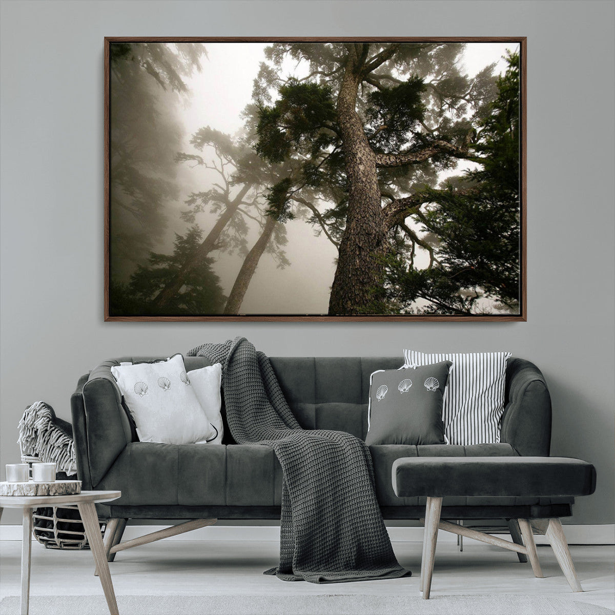 Misty Forest Wall Art Canvas Print, Tall Trees and Foggy