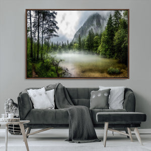 Misty Lake Forest Wall Art – Green Trees Calm Water