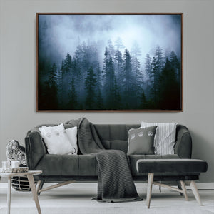 Foggy Evergreen Pines Wall Art Canvas Print, Mist Forest and