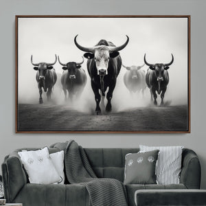 Texas Longhorn Wall Art Canvas Print, Framed Speckled Cow