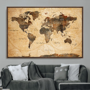 Push Pin World Map Canvas Print – Travel Tracker Wall Art
