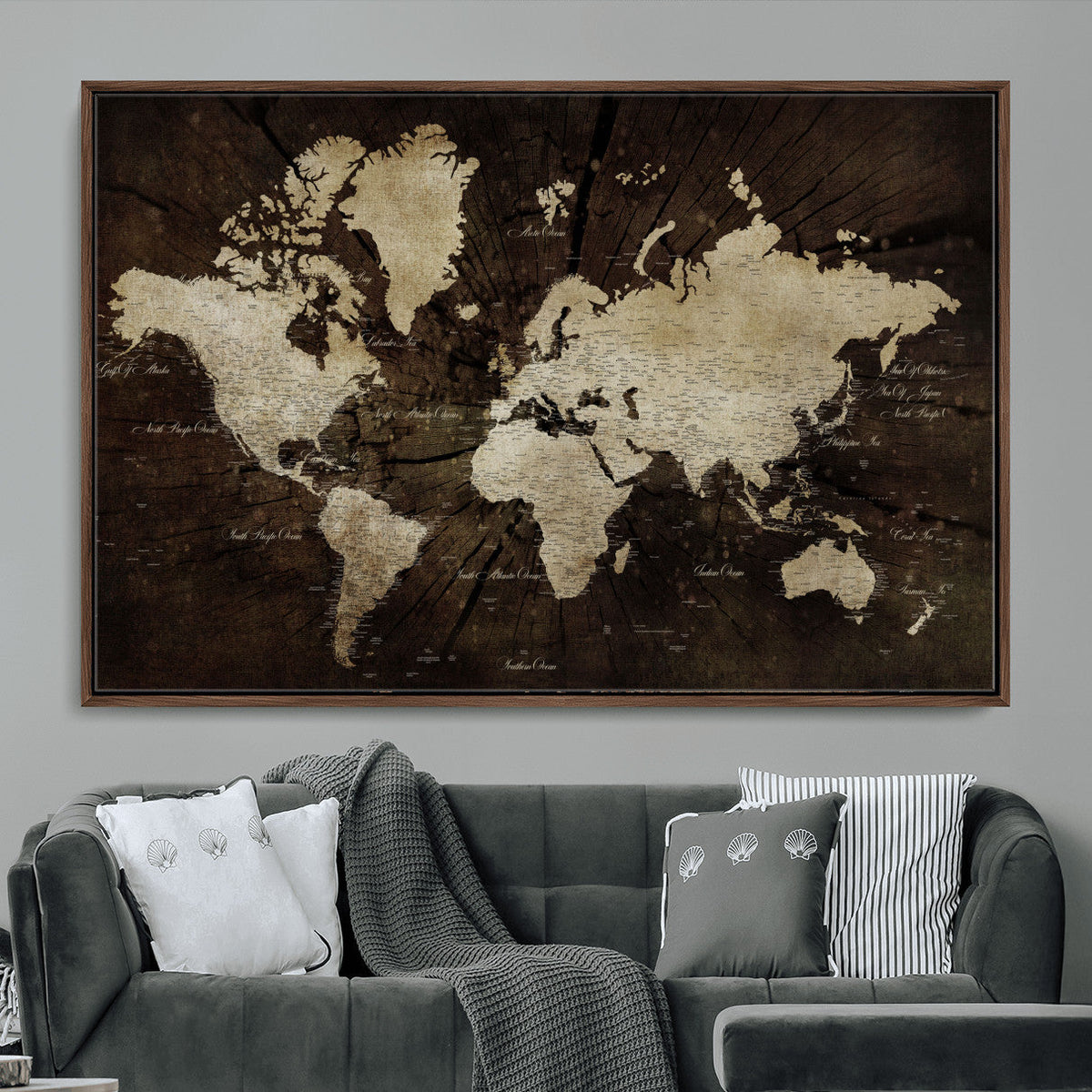 World Map Wall Art Canvas Print – Framed Travel Map Wall Art
