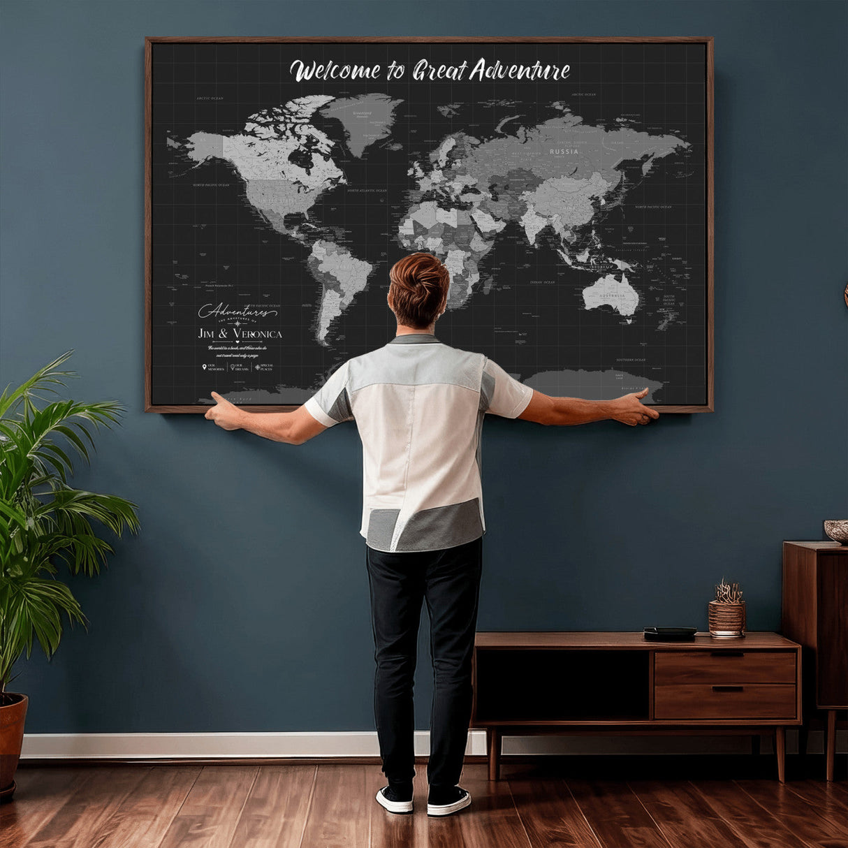 Custom World Map Canvas with Pins – Custom Framed Push Pin Maps - NEWMAP-21