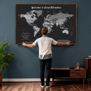 Custom World Map Canvas with Pins – Custom Framed Push Pin Maps - NEWMAP-21