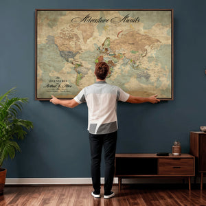 Customize Push Pin World Map Wall Canvas Print –