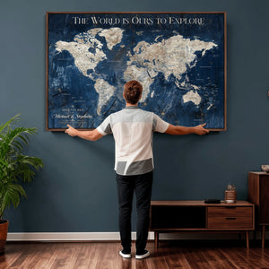 Custom Push Pin Travel Map Wall Art Canvas Print –