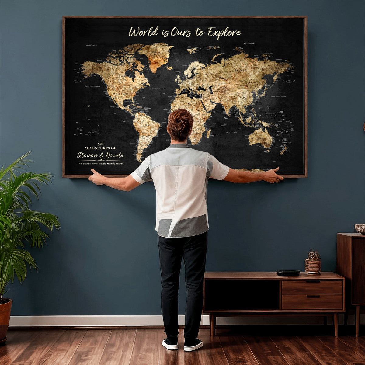 Framed Personalized Push Pin World Map – Custom Travel