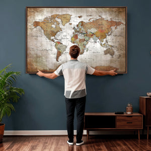 Vibrant Watercolor World Map Canvas Wall Art – Framed Travel