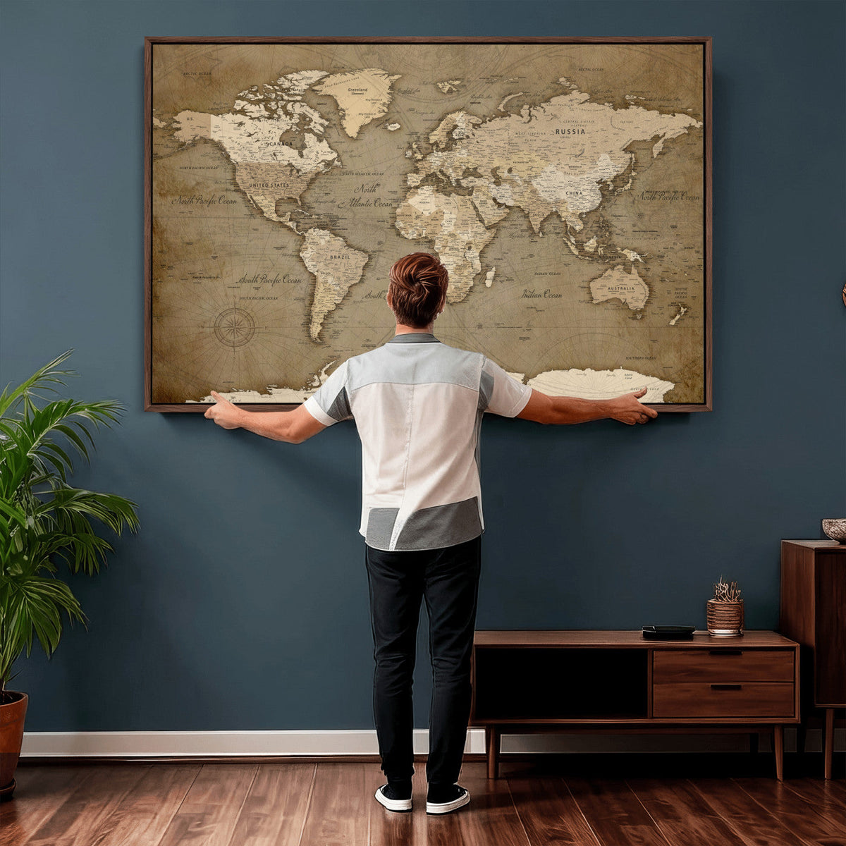 World Map Wall Art Canvas Print, Framed Map Art Picture