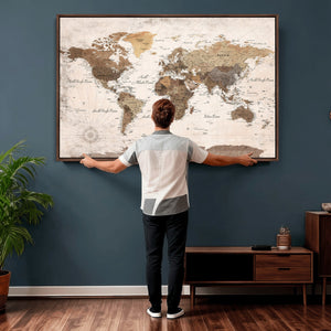 World Map Canvas Print – Framed Travel Map Wall Art for
